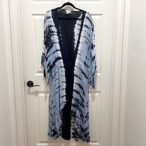 Romantic Gypsy Blue Tie Dye Tie Front Long Kimono